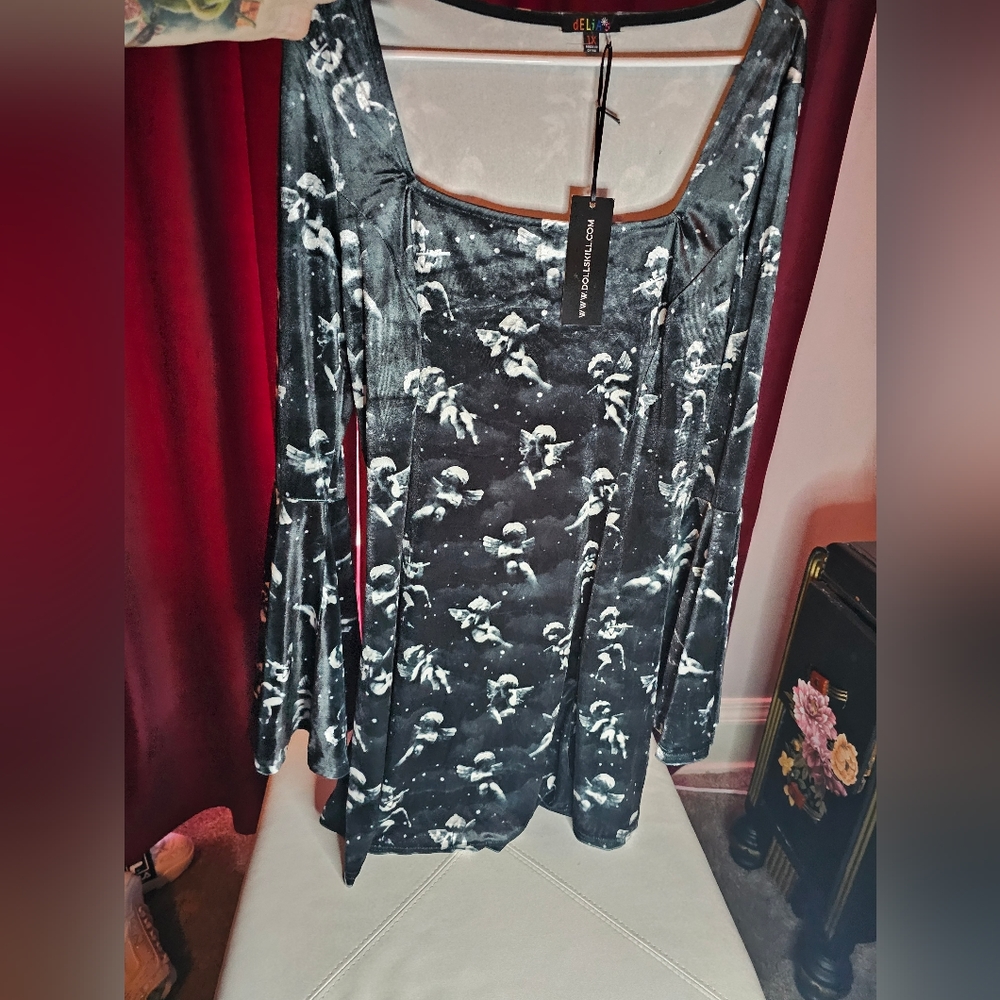 Dolls Kill Delia's 1x velour cherub bell sleeve dress